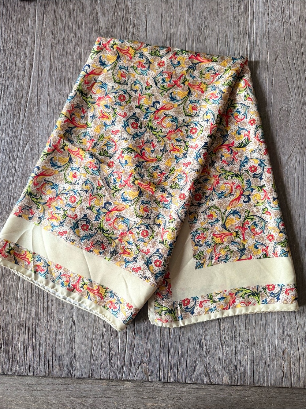Vintage 100% Silk Floral Scroll Scarf Made in Italy Square 34x34